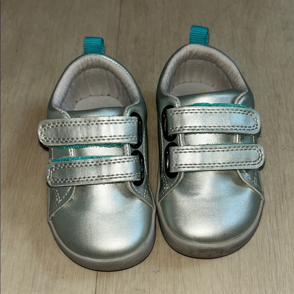 Shiny Silver Kids Sneakers with Velcro